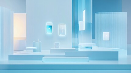 Fototapeta premium Minimalist smart home bathroom interior design.