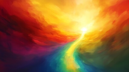 Fototapeta premium An abstract illustration of a rainbow-colored path leading toward a bright light, symbolizing hope and recovery