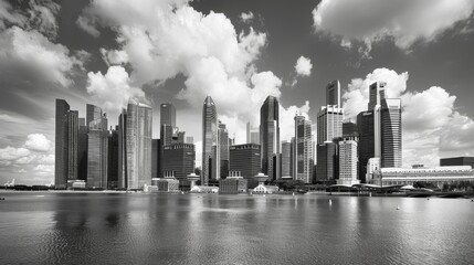 City skyline is reflected in the water