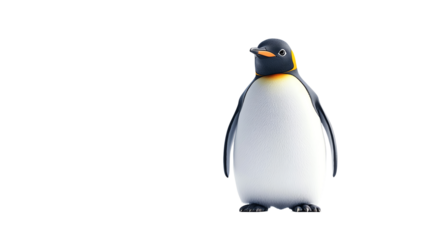 A realistic illustration of a charming penguin standing upright, showcasing its distinctive black and white feathers and vibrant orange beak.