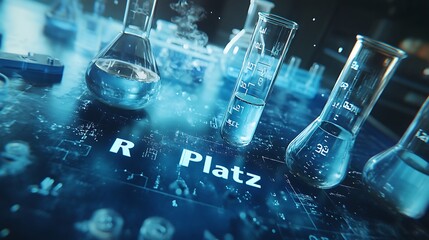 A blue background with the periodic table of elements