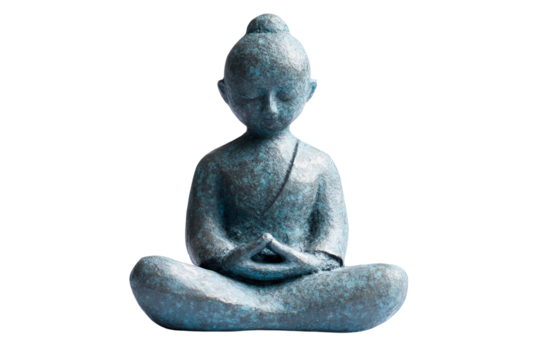 A serene statue of a meditating figure, symbolizing peace and tranquility, perfect for promoting mindfulness and spiritual well-being.
