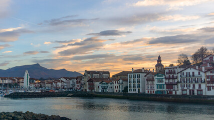 Naklejka premium Panorama of a village at sunset 