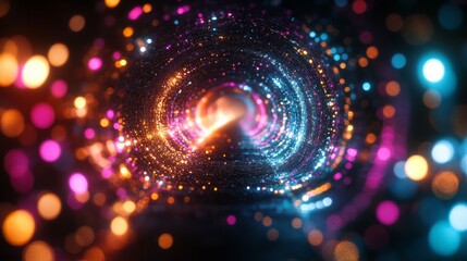 Obraz premium Multicolored abstract circles with glowing edges on a black background 