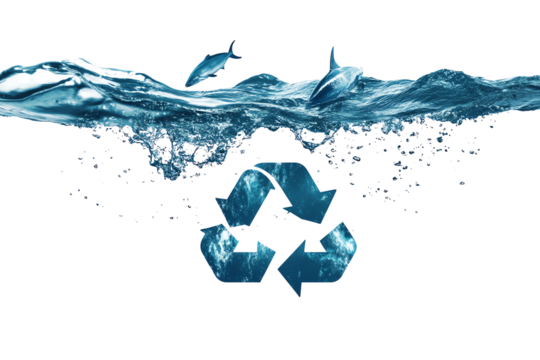 A symbolic representation of recycling in water, emphasizing sustainability and the importance of preserving aquatic life for future generations.