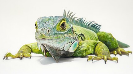 Fototapeta premium A close-up of a green iguana resting on a white surface