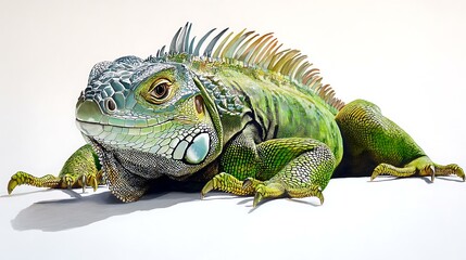 Obraz premium A close-up of a green iguana resting on a white surface