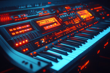 Obraz premium digital piano with neon-lit keys, symbolizing harmony and sophistication