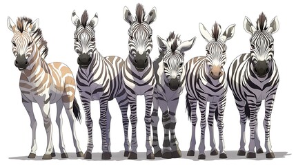 Obraz premium A group of zebras standing together on a clean white background