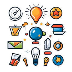 Creative business icons collection digital design studio graphics modern environment top-down view innovation concept