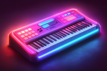 digital piano with neon-lit keys, symbolizing harmony and sophistication