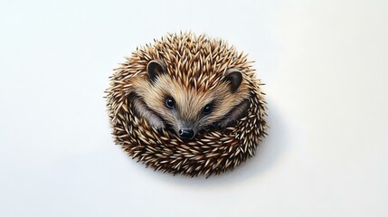 A small hedgehog curled into a ball on a plain white background