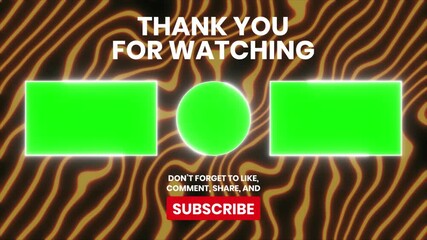 Animated end screen for YouTube or social media. Features green screen placeholders for customization.  Stylish, modern design.