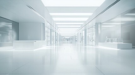 Obraz premium Futuristic White Corridor: A Sterile and Modern Architectural Design