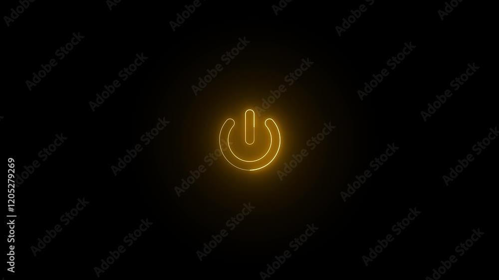 Poster glowing neon power button animation. neon power off or on button animation on black background.
