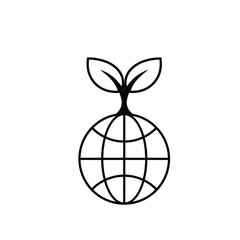 sustainable icon. earth and plant vector. reuse, recycle, renewal for carbon reduction, net zero, green energy, eco-friendly concept. Line design style