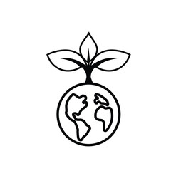 sustainable icon. earth and plant vector. reuse, recycle, renewal for carbon reduction, net zero, green energy, eco-friendly concept. Line design style