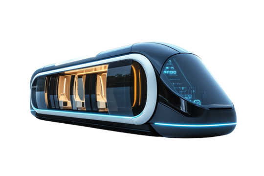 Futuristic transport pod showcasing modern design and advanced technology, reflecting innovation in mobility and travel for urban environments.