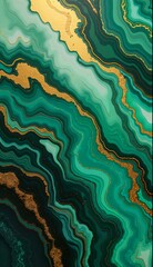 Marbled ink flow background in emerald green and deep gold