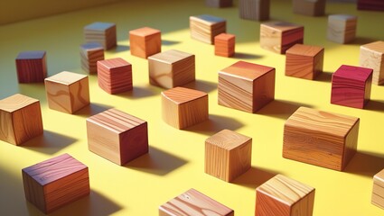 Vibrant wooden blocks of various shapes and colors

