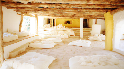 Obraz premium Meditative retreat space tranquil environment interior design natural light serene atmosphere