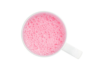 pink strawberry milk in a glass isolated