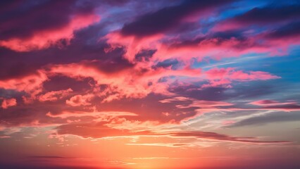 Fototapeta premium Colorful wallpaper purple orange blue pink sunset sky cloud. Dramatic sunset sky background. Sun Sets Over Horizon. Amazing Coral Pink Red Summer Cloud at Sunset. Beautiful Relax