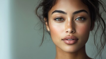 Fototapeta premium Portrait of a Beautiful Young Woman with Freckles