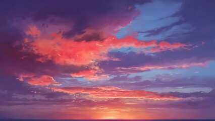 Fototapeta premium Colorful wallpaper purple orange blue pink sunset sky cloud. Dramatic sunset sky background. Sun Sets Over Horizon. Amazing Coral Pink Red Summer Cloud at Sunset. Beautiful Relax