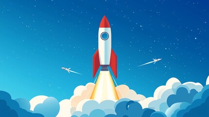Flat Rocket Launch Depicting Startup Energy and Growth