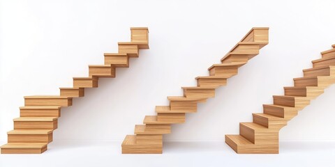 Three wooden staircases are shown in different sizes