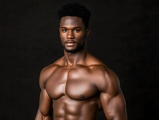 Fototapeta premium Muscular African American Athlete Showcasing Physique in Fitness Pose