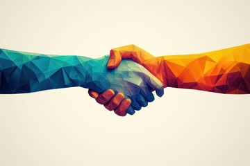 Handshake icons abstracted with geometric shapes for partnership and collaboration, with a sleek modern look.