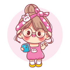 Cute girl holding a phone cartoon character