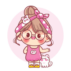 Cute girl gesturing as if presenting something cartoon character