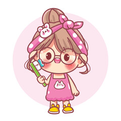 Cute girl holding a toothbrush cartoon character