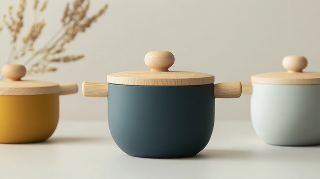 A mini pot made of non-plastic, eco-friendly material, with a smooth finish and ergonomic wooden handles, designed for safe and sustainable play