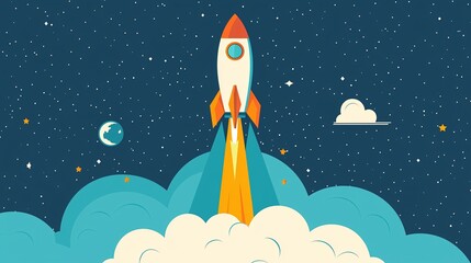Rocket Launch Illustration Representing Startup Success