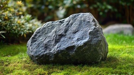 Mossy Stones in a Forest Clearing with Sunlight Highlighting Lush Greenery