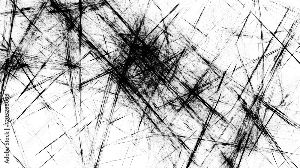 Poster Abstract black and white artwork showcasing intersecting lines in a chaotic pattern. Generative AI