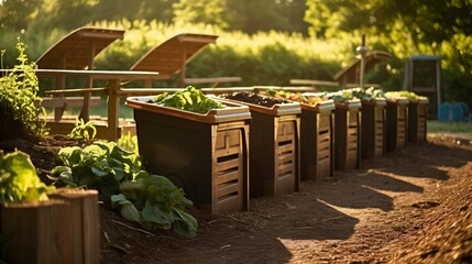 A photo of compost bins in an organic farm.