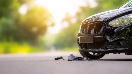 Fototapeta premium Closeup of car with broken front bumper after an accident damaged