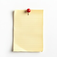 A yellow piece of paper with a red pin on it