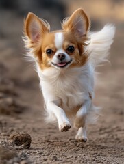 Fototapeta premium Small white and brown dog running