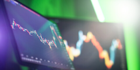 Abstract Financial Trading Monitors with Stock Market Candlestick Charts