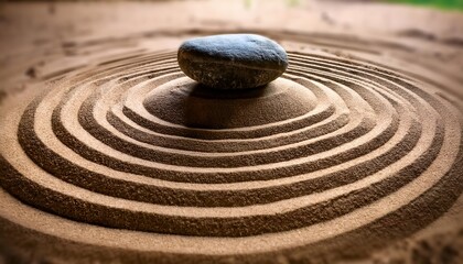 Obraz premium Minimalist Zen garden with a single stone and harmonious sand waves