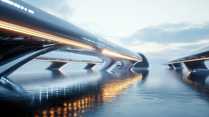 Obraz premium Futuristic Bridge Over Water: A Vision of Tomorrow's Architecture