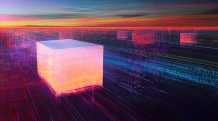 Visual representation of a central box with data streams flowing in and out, showcasing depth