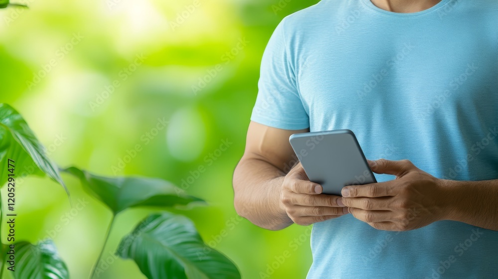 Aufkleber man connecting with mobile device portrait of modern communication