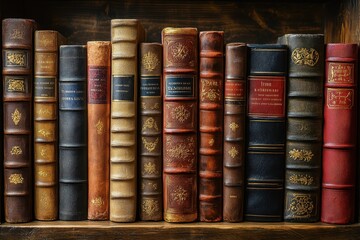 Realistic photo of an old bookcase filled with literature and artifacts